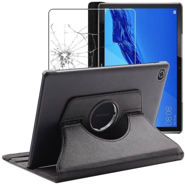 ebestStar ® pour Huawei MediaPad M5 Lite 10.1 - Housse PU Cuir Rotatif 360 + Film protection écran en VERRE Trempé, Noir