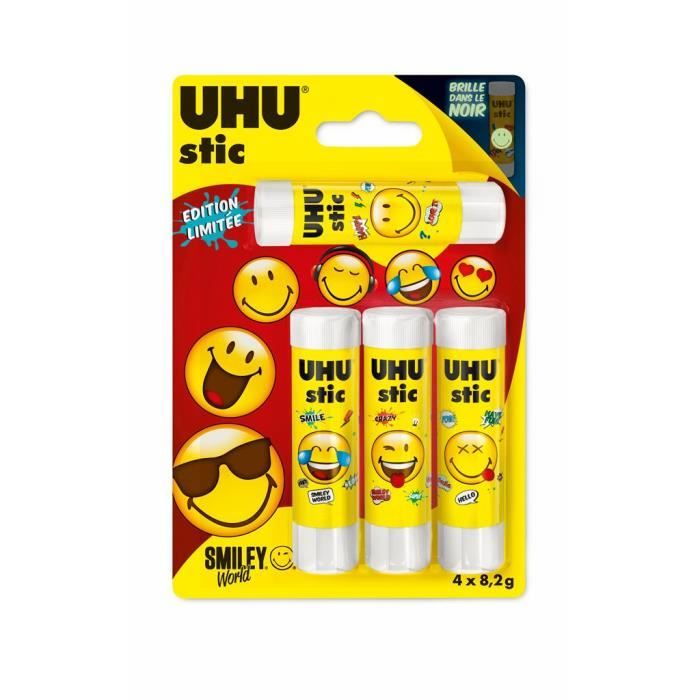 UHU LOT DE 4 STIC BLANC 8,2G SMILEY