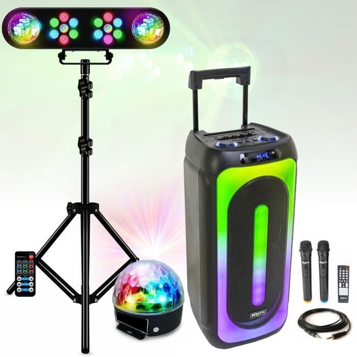 Pack Lumière avec portique dj + 1 Enceinte Sono 450w TS450 IBIZA SOUND - 1 Câble PC - Bluetooth USB MIC MP3