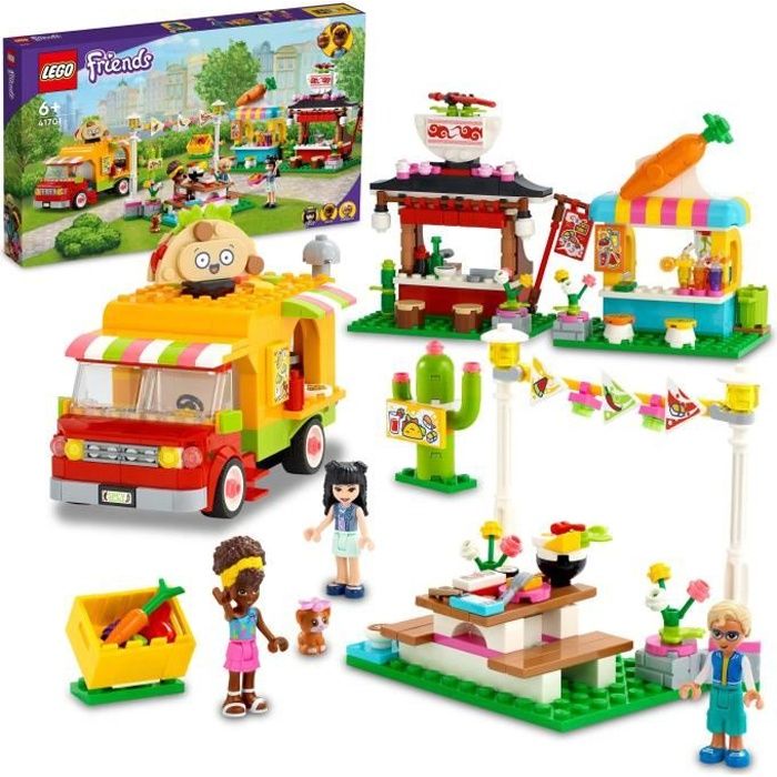 LEGO® 41701 Friends Le Marché de Street Food, avec Jouet Camion Tacos et Bar à Jus, Idée de Cadeau Créatif pour Enfants +6 ans