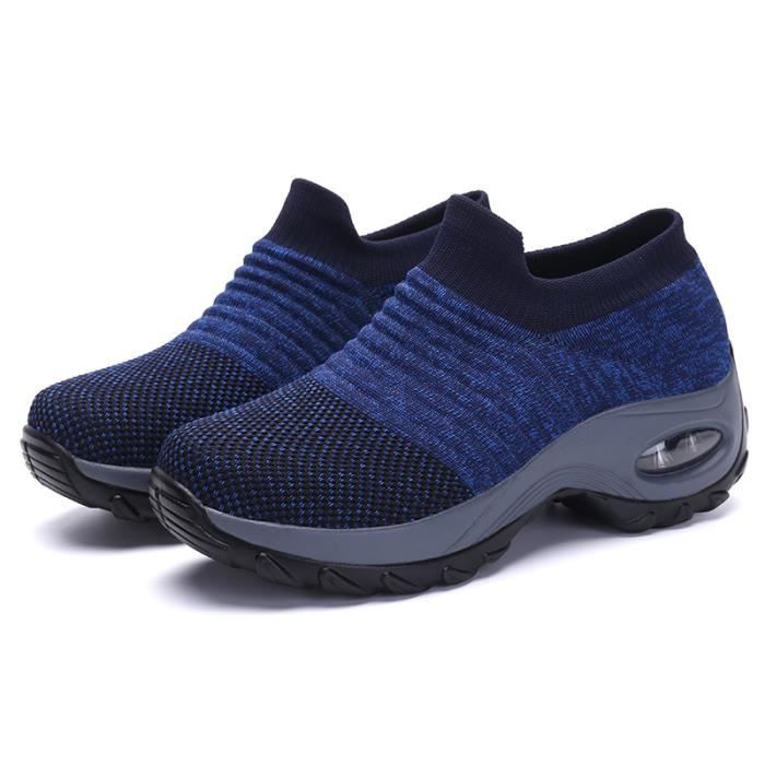 Chaussures de course de sport en maille pour hommes et femmes-bleu