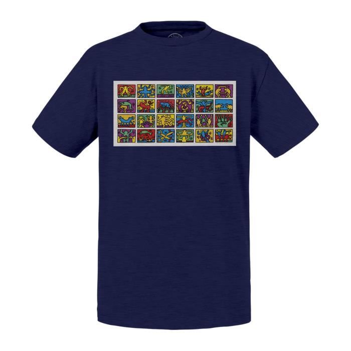 T-shirt Enfant Bleu Retrospect Keith Haring Dessin Graffiti Pop Art