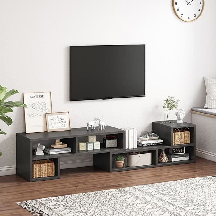 Meuble TV Avec étagères et Placards de Rangement Longueur Réglable 120-180 x 30 x 34 cm Noir