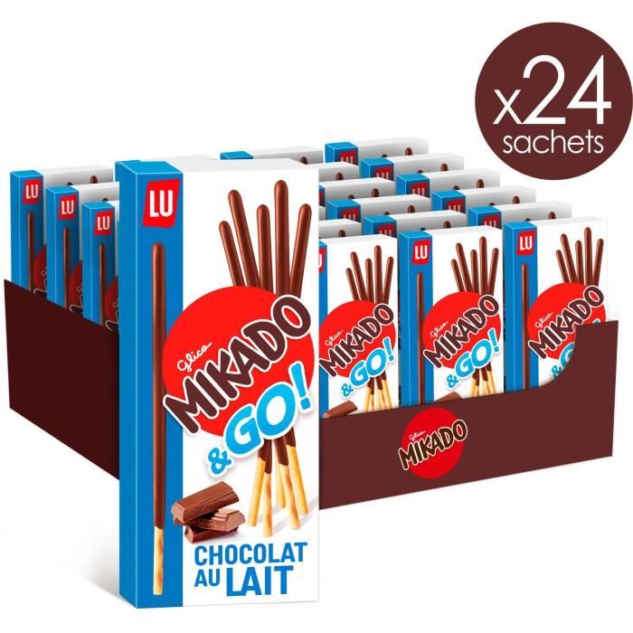 Mikado Pocket - Biscuit Chocolat au Lait - Format Pocket Pratique à Emporter - Présentoir de 24 paquets (39 g)