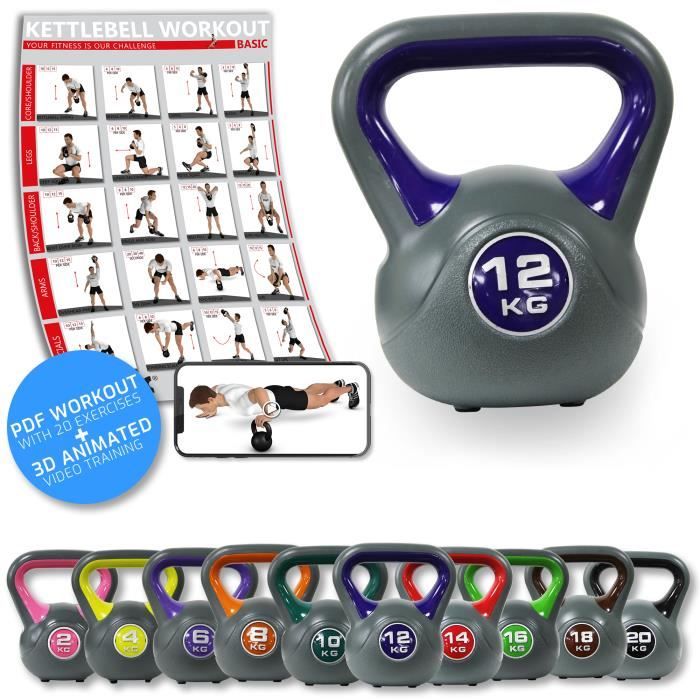 Haltère Kettlebell en plastique avec 2 balles de 20 kg Poids: 12 kg - bleu