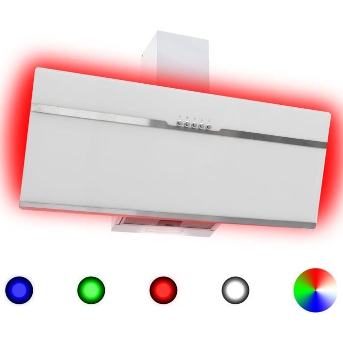 TOP53891 Hotte avec LED RVB 90 cm Acier inoxydable et verre trempé Hotte aspirante cuisine Hotte décorative Design rétro