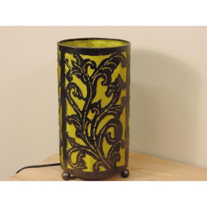 Lampe en fer forgé cylindrique verte 16 cm haut...