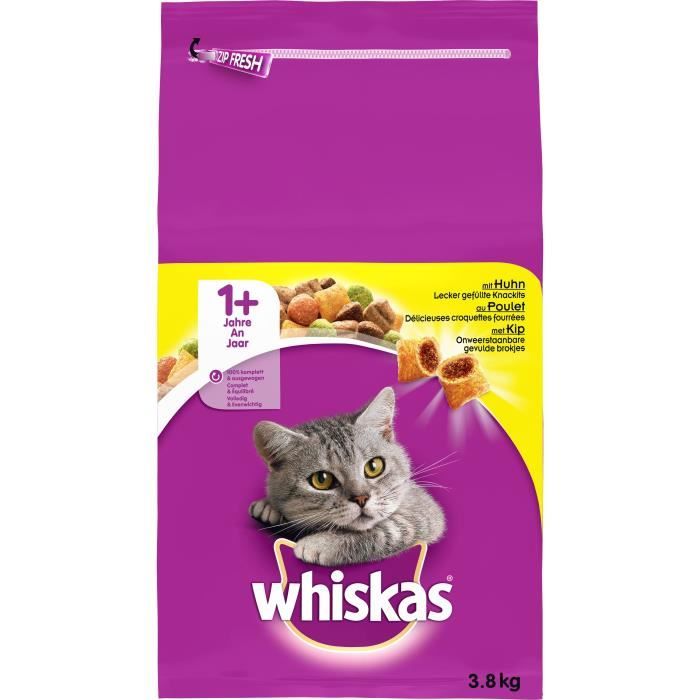 WHISKAS Croquettes au poulet - Pour chat adulte - 3,8 kg