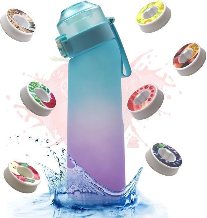 Bouteille D'eau Parfumée 1000 Ml Avec Capsules Aromatiques - Zéro Sucre, Zéro Calorie - Paille Intégrée, Anti-fuite - Couleurs Violet Et Bleu