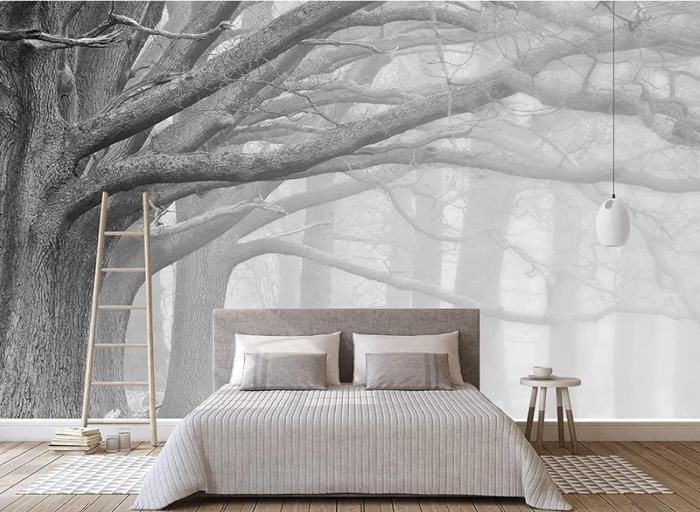 Papier Peint Panoramique Arbre Noir Et Blanc Papier Peint Panoramique Arbre D'Art Noir Et Blanc Poster Tapisserie