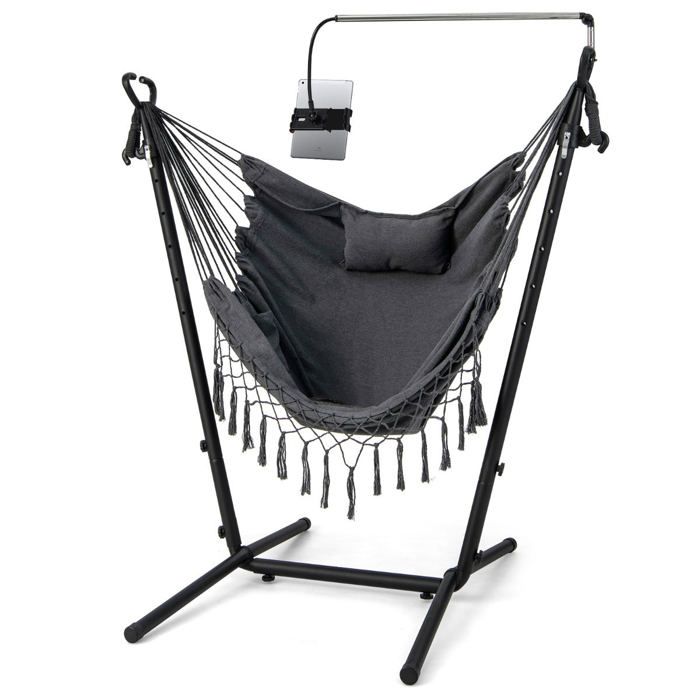 Support Hamac En C 150kg - Structure Métallique Noire Pour Intérieur/extérieur