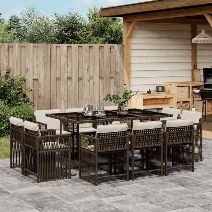 vidaXL Ensemble à manger de jardin et coussins 11 pcs rotin 3211749