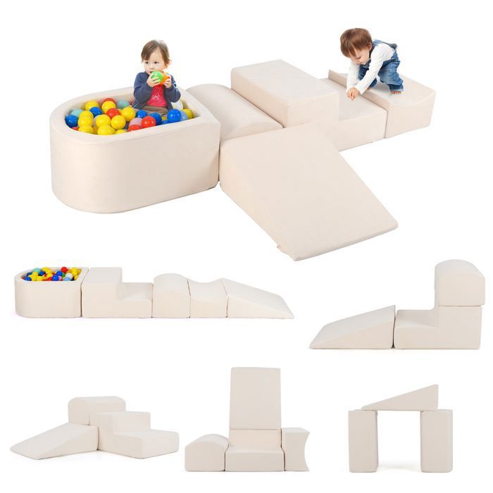 GOPLUS 5 PCS Parcours Motricité Bébé avec Housse Lavable & Amovible Rembourré Éponge de Densité Piscine à Balle Beige