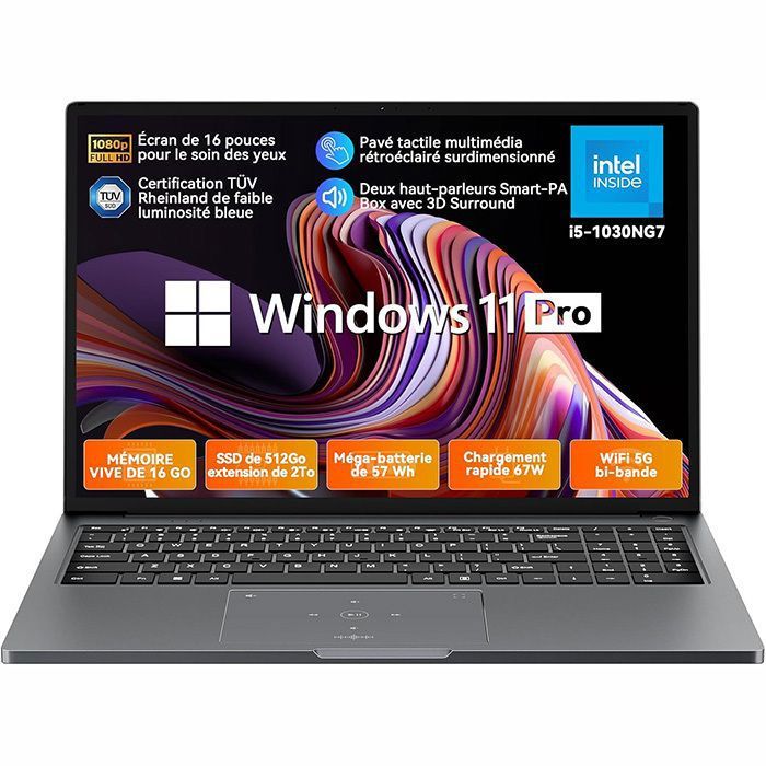 PC Portable Blackview Acebook 12 – 16 Intel I5-1030NG716 Go RAM 512 Go SSDWindows 11 Pro Ordinateur Portable – QWERT – Gris