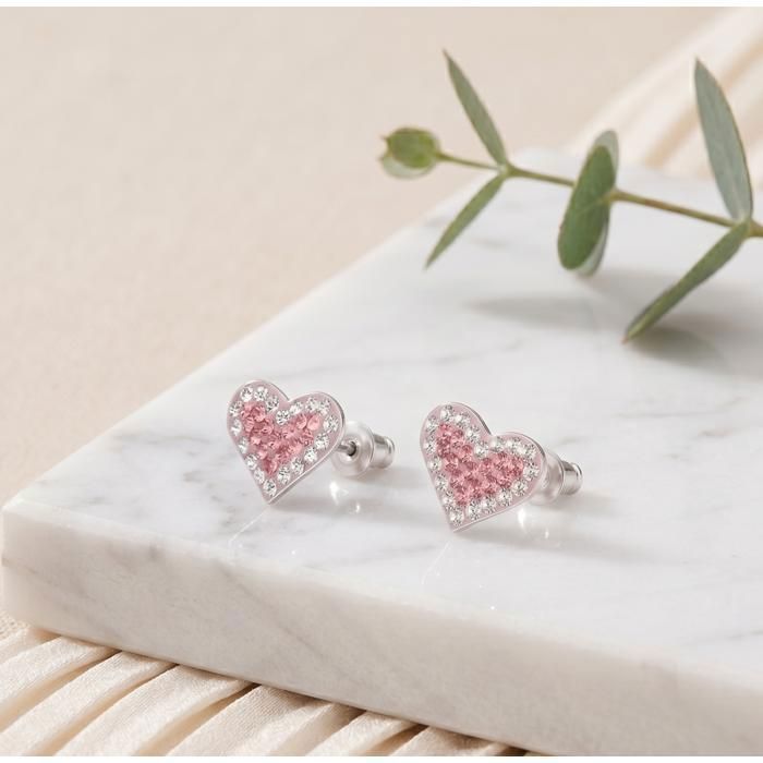 Boucles D'oreilles Puces En Argent 925 - Cristal Rose 2x2mm, Zirconium Cubique - Neuf Avec étiquettes