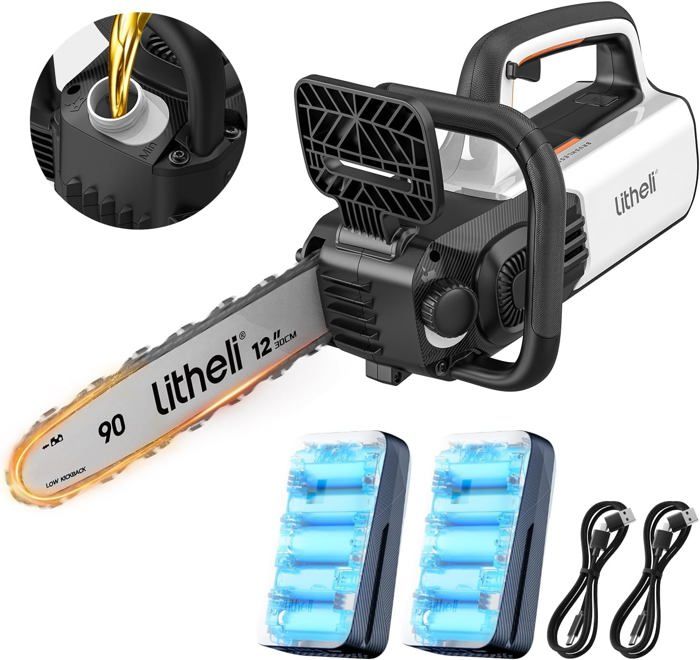 Tronçonneuse électrique Sans Fil Litheli 30,5 Cm — Moteur Sans Balais, Lubrification Automatique, Pour Jardin