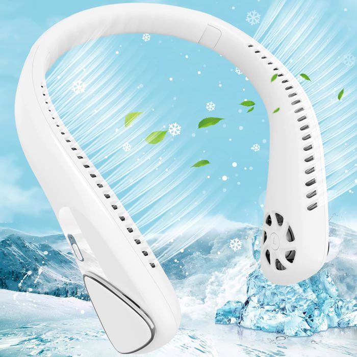 Ventilateur de cou - LA RUCHE GLOBALE - Portable - Rechargeable 4000 mAh - 3 vitesses - Blanc - La Ruche Globale