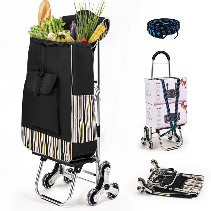 chariot de courses avec cadre en aluminium, sac en toile imperméable amovible, caddie