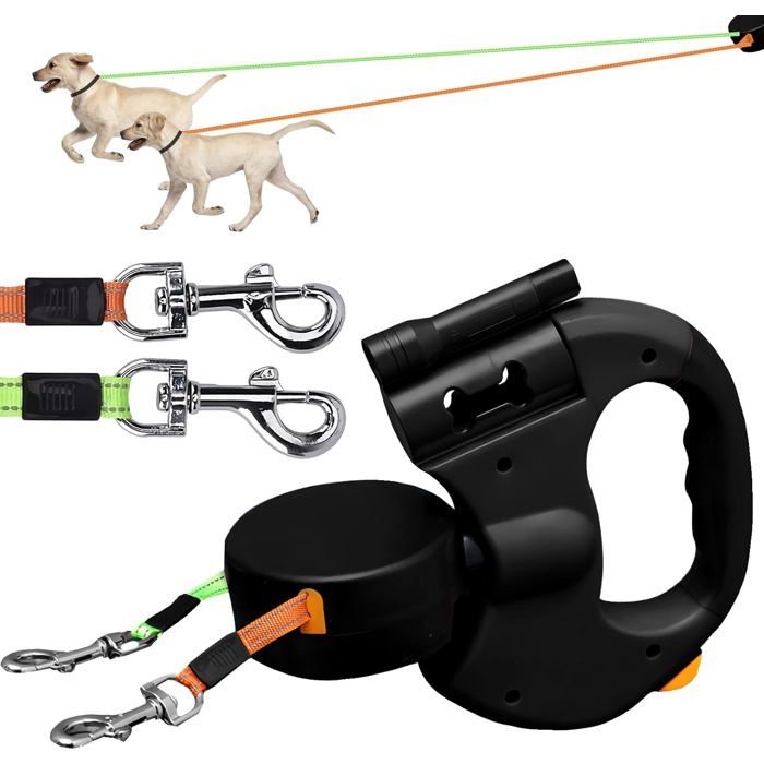 Comparer les prix de Laisse pour Chien Laisse Chien Enrouleur Double Laisse pour 2 Chiens Enrouleur Extensible Rétractable 3 Metres