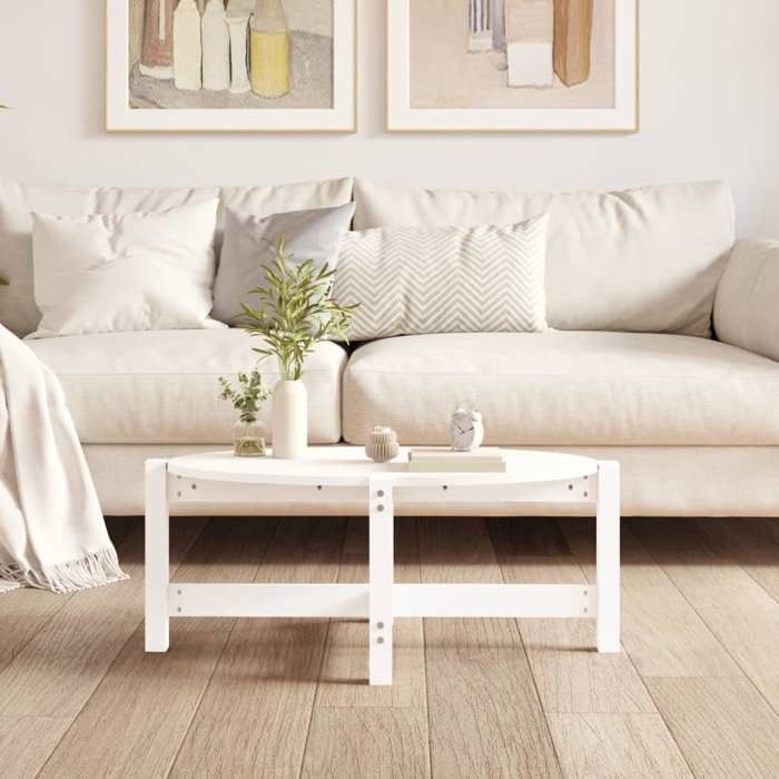 Table basse - Plusieurs Niveaux - Blanc 87x48x35 cm - bois massif de pin - Salon Moderne(94027) ZLH