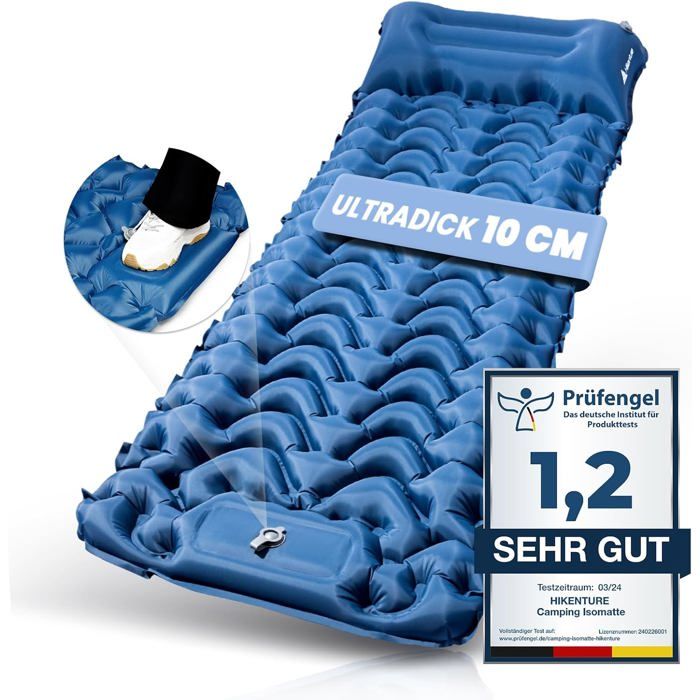 HIKENTURE Matelas Auto-gonflant 10 Cm - Vert - Mousse Épaisse - Pour Camping, Rando Et Tente