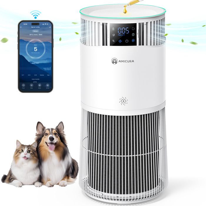 Comparer les prix de Purificateur dAir pour Maisons avec Animaux-Amicura P2-Filtre HEPA H13843 m³/h CADR 450 m³/h de Particules Contrôle par App