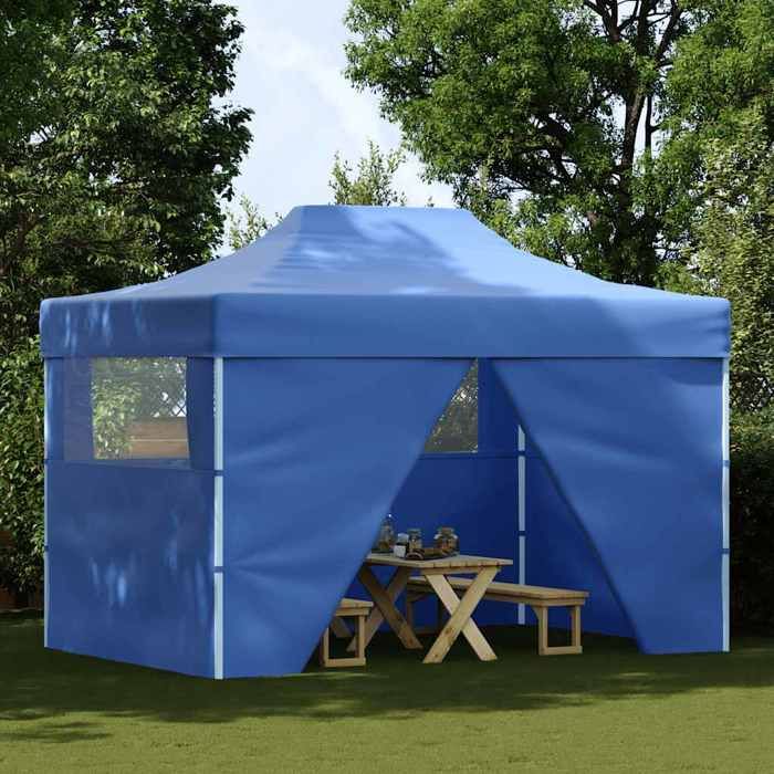 (JUIN SOLDES) Tente de réception - JM - Avec un design pliant - pliable avec 4 parois 3x4 m Acier Bleu EU11586