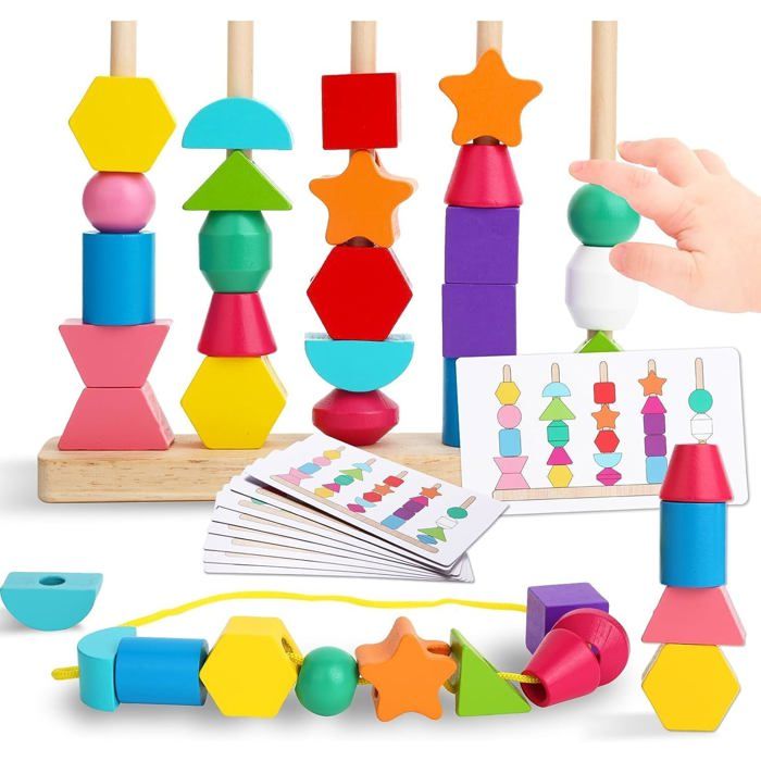 Jouet Montessori en bois 2 en 1 - Jeu de tri de perles et de formes ...