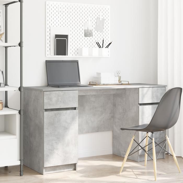 Bureau - 140x49x76 cm - Bois d'ingénierie - 6 tiroirs - Finition gris ...