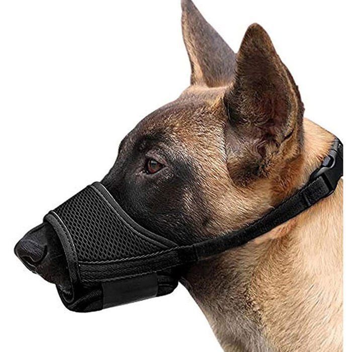 Comparer les prix de Muselière flexible et réglable en nylon pour chiens de petite et moyenne taille anti-aboiements et anti-morsures taille QIEDOVIEY