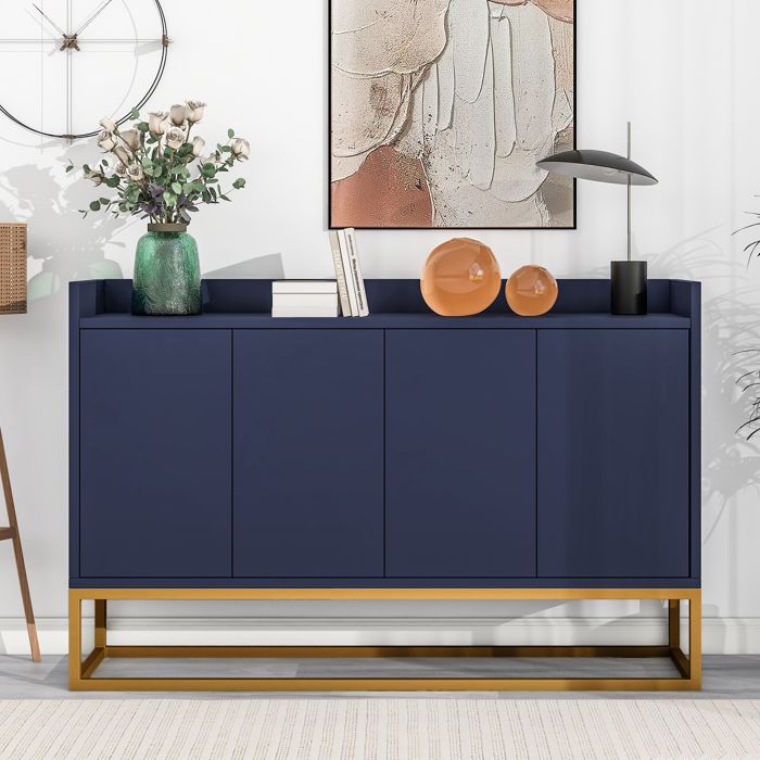 Haute qualité nouveau design minimaliste 4 portes buffet sans poignée buffet moderne pour salle à manger salon cuisine (bleu