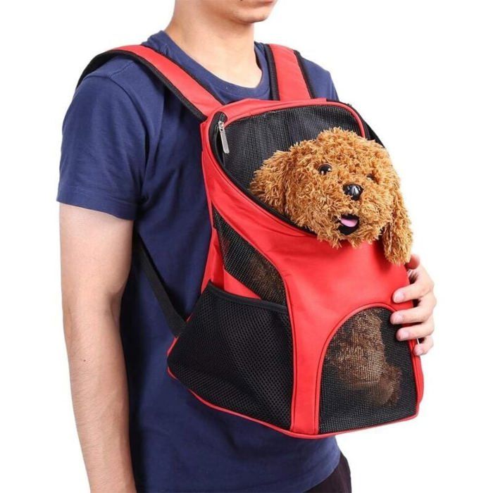 Sac à Dos Transport Chien Chat Ventilation Réglable Double Bandoulière Rouge S Label