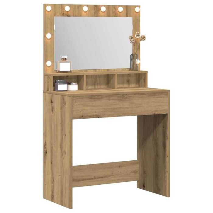 Coiffeuse chêne artisanal - vidaXL - 79x41x135 cm - Bois dingénierie - Miroir intégré - Éclairage LED - Rangement