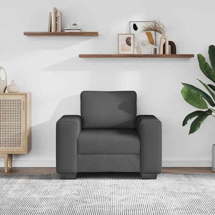 Fauteuil en velours côtelé - MANGO - Gris foncé - 60 cm - 100x77x82 cm - Rembourrage mousse Fauteuil en velours côtelé - MANGO - Gris foncé - 60 cm - 100x77x82 cm - Rembourrage mousse