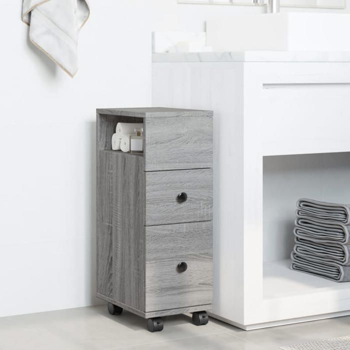 (SOLDES DEC)Meuble étroit de salle de bain - Anti-poussière - à roulettes sonoma gris 01_8396758