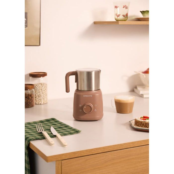 Mousseur à lait rétro - CREATE - Carafe amovible - 350 ml - Acier inoxydable - Sans BPA ni PFOA
