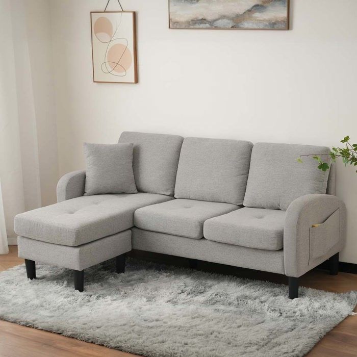 Canapé dangle modulable - Modèle convertible 3 places - Velours côtelé - Réversible - 166x118x77 cm