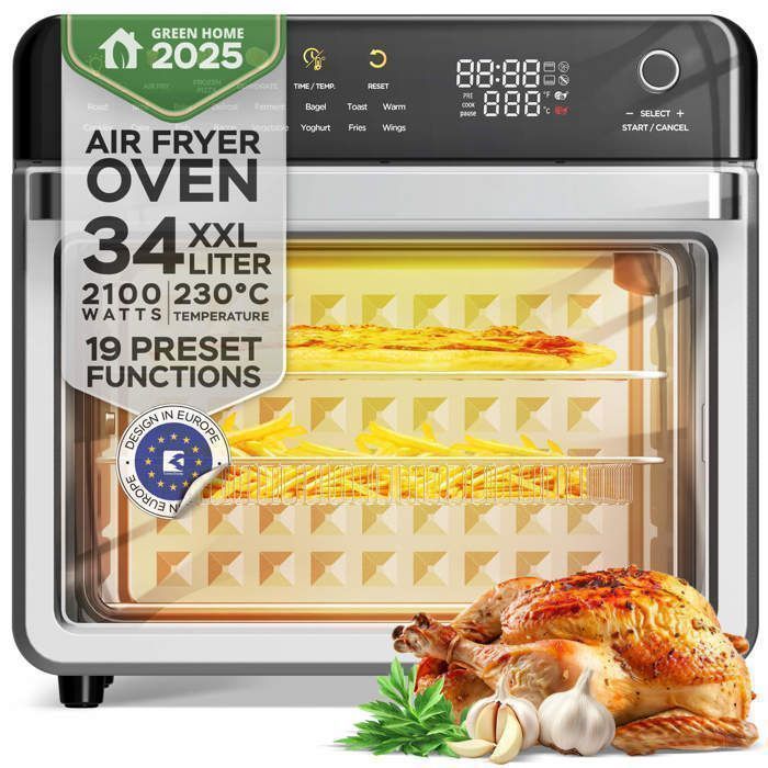 TurboTronic AFO330 – Four et Friteuse à Air Chaud – Four de Table 32 L – Chaleur Tournante – Mini Four – 2100 W - 40 à 230 °C – Inox - Turbotronic