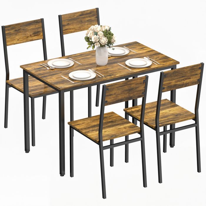 Ensemble table salle à manger avec 4 chaises - HOMCOM - 4 personnes - industriel - métal et bois - 108 x 60 x 76 cm - brun rustique