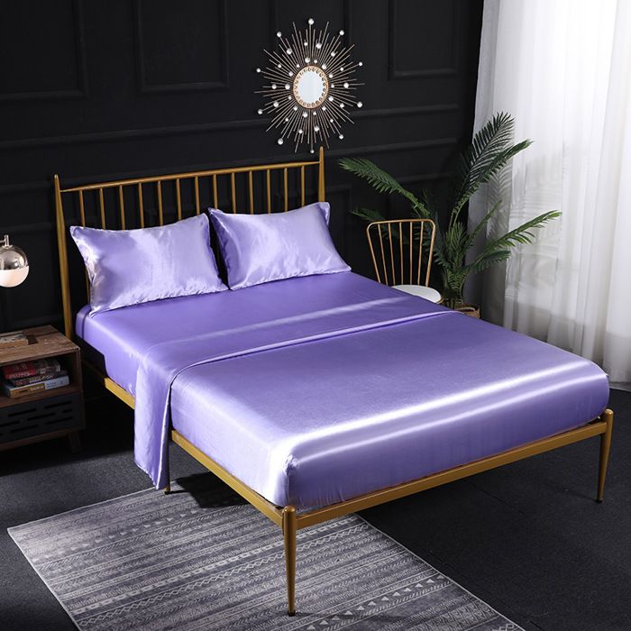 Parure de Lit Satin Couleur Unie Drap Housse - 135x190 cm 2 Personnes avec Grand Bonnet de 35 cm - Ensemble 4 Pièces PARURE DE DRAP