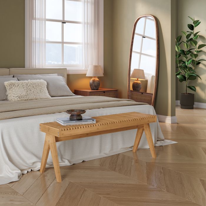 Banc à chaussures Lasdarvoo 120 x 35 x 45 cm bambou naturel