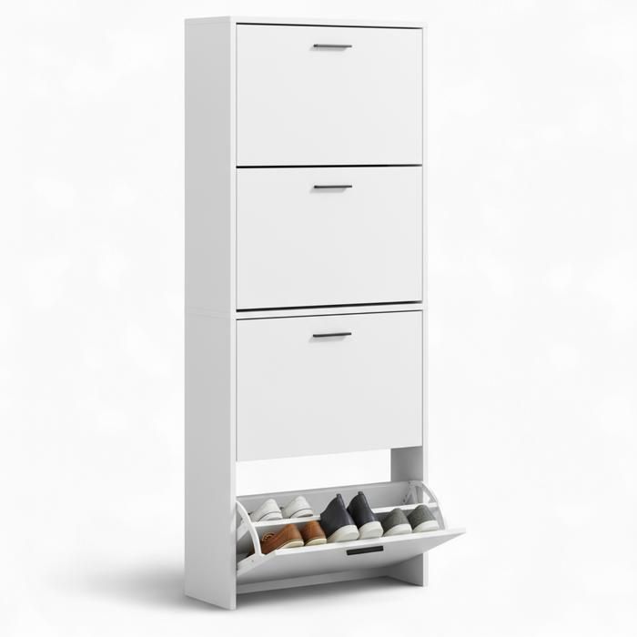 CATAVANA Meuble à Chaussures 24 Paires 4 Abattants – Armoire Étroite 24 cm Gain de Place – Meuble Entrée Blanc 60x24x150 cm