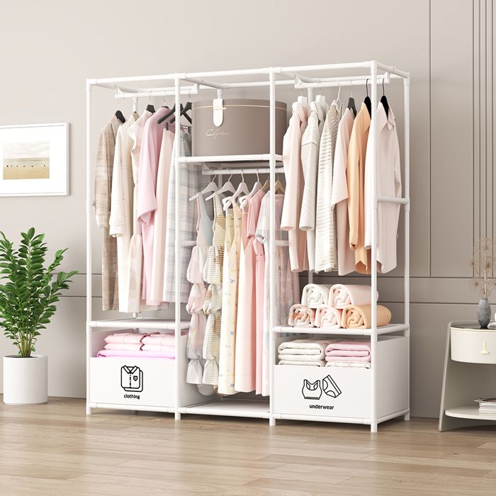 Armoire Penderie de Rangement 162x125x45cm Penderie Garde-Robe Avec 2 Boites