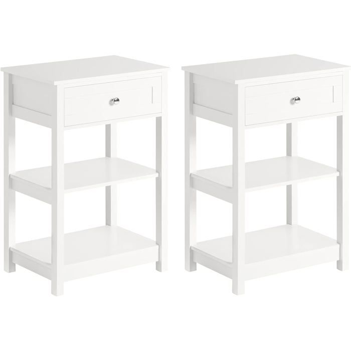 Table de chevet moderne - SOBUY - Lot de 2 - 1 tiroir - 2 étagères - Blanc - L45 x P30 x H68 cm - MDF haute qualité Table de chevet moderne - SOBUY - Lot de 2 - 1 tiroir - 2 étagères - Blanc - L45 x P30 x H68 cm - MDF haute qualité