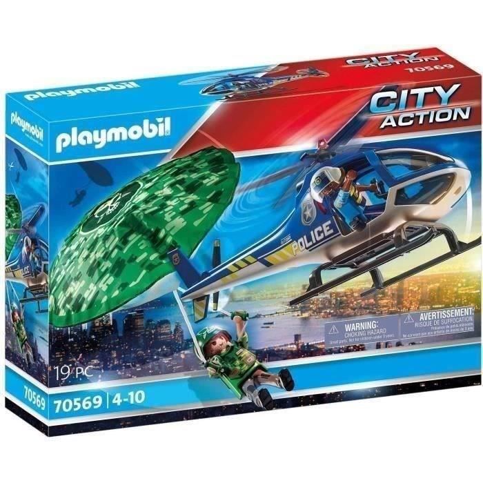 PLAYMOBIL 70569 Hélicoptère de police et parachutiste City Action Les Policiers Dès 4 ans - Reconditionné – Excellent état.