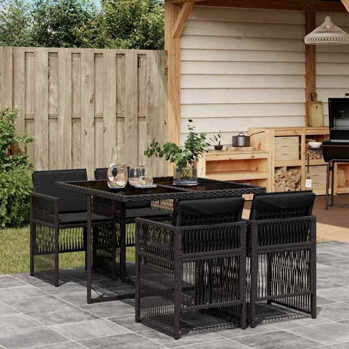 Magnifique Ensemble à manger de jardin coussins 5pcs - Table et 4 Fauteuils de jardin - Noir Résine tressée 110x106x73cm CL6650907