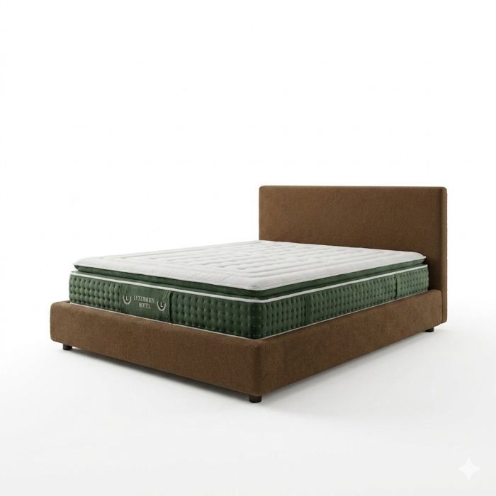 Ensemble lit coffre - SAMPUR - 180x200 - Tissu bouclette - Matelas 33 cm - Coffre et tête inclus