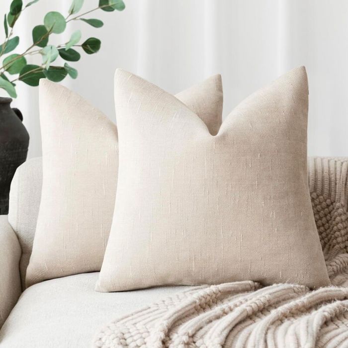 Lot de 2 housses coussin 45x45 cm douces fermeture éclair beige clair