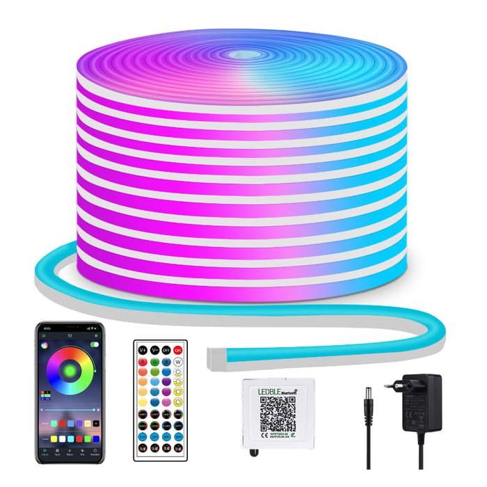 Bande LED Néon RGB 15m - 900 LEDs avec Effet Néon Contrôle par App/Télécommande Étanche IP65 pour Intérieur et Extérieur