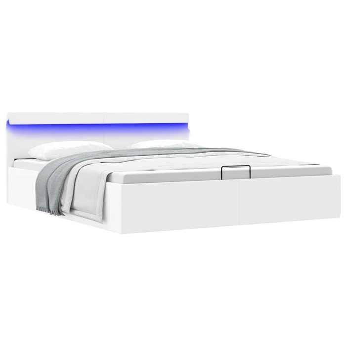 Sale juilletCadre de lit à rangement hydraulique - 2 places - vidaXL - contreplaqué - blanc - avec lumières LED - 212 x 167 x 73 c Sale juilletCadre de lit à rangement hydraulique - 2 places - vidaXL - contreplaqué - blanc - avec lumières LED - 212 x 167 x 73 c